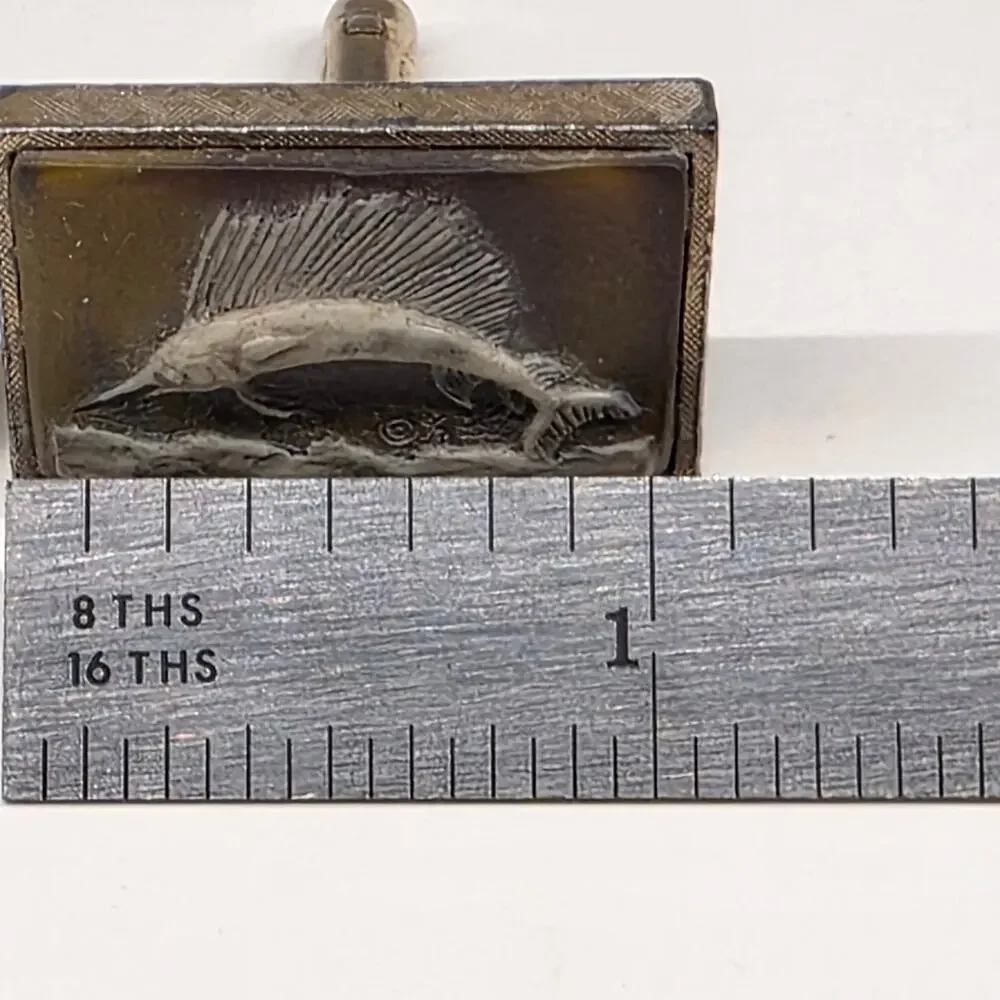 Vintage Dante Sailfish Scene Hand Engraved Silver Tone Cufflinks 1